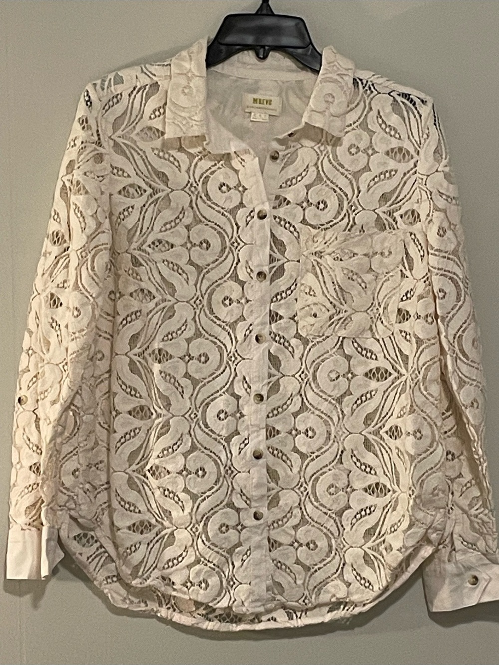 Maeve Cream Lace Button-Up Blouse